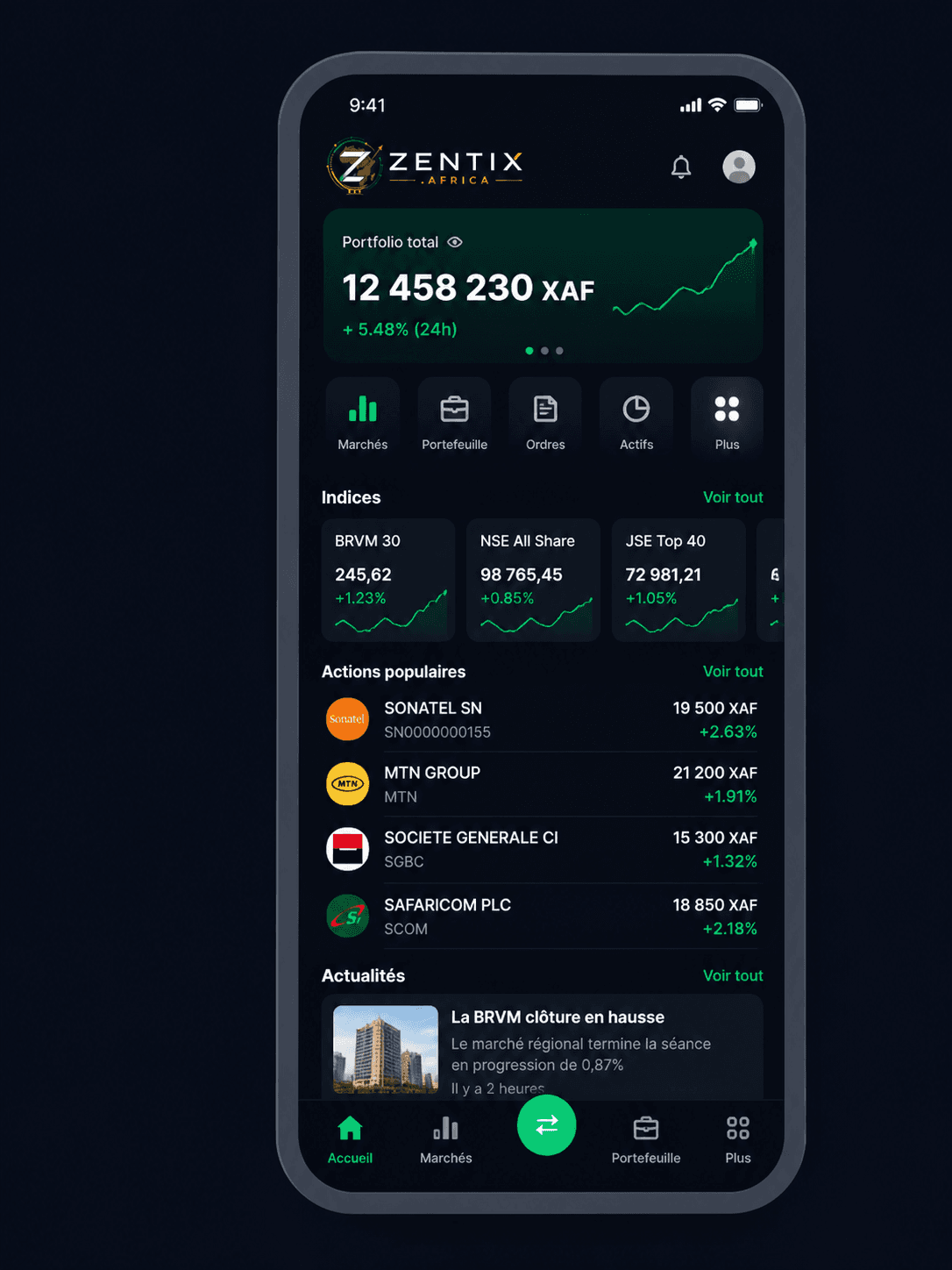 Aperçu de l’application Zentix — marchés et analyses africaines